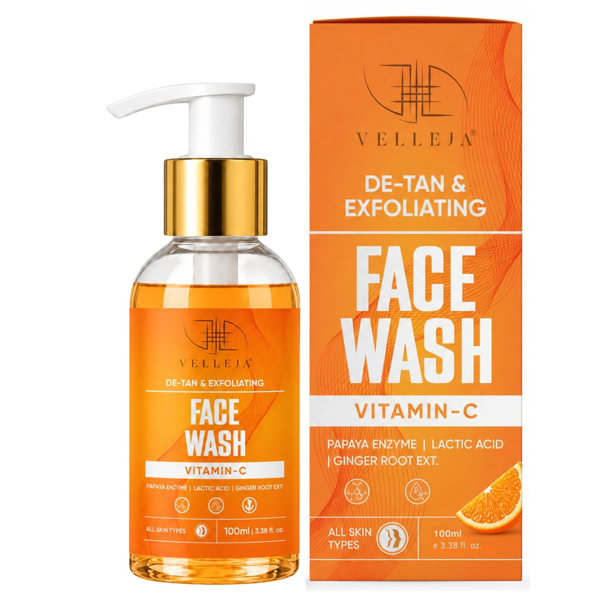 Velleja De-Tan & Exfoliating Face Wash | Vitamin C Tan Removal & Brightening Face Cleanser | Grocsy