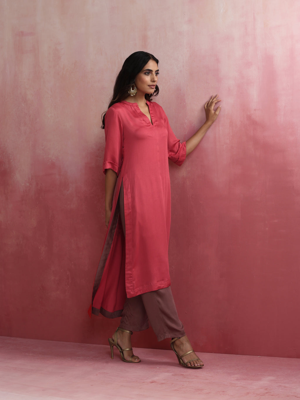 trueBrowns Red Modal Straight Fit Kurta Set | Grocsy