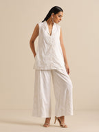 trueBrowns White Pineapple Sleeveless Jacket Pant Set | Grocsy