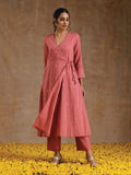 trueBrowns Blush Gold Cotton Angrakha Kurta Set | Grocsy