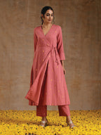 trueBrowns Blush Gold Cotton Angrakha Kurta Set | Grocsy