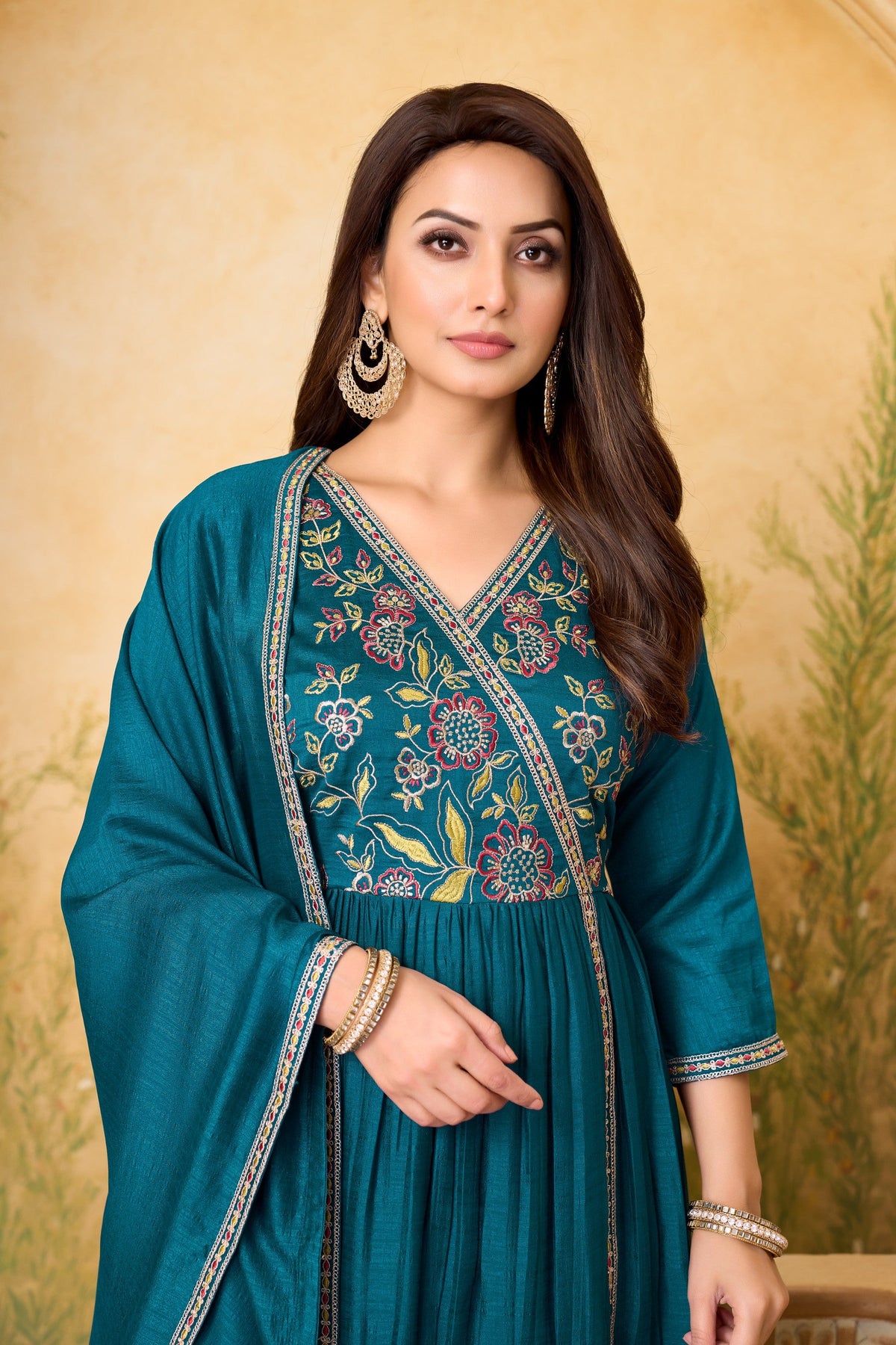 Anaita Teal Anarkali Readymade Suit with Embroidery Work | Grocsy