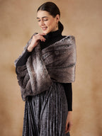 InWeave Women's Dark Grey Duble Shade Long Faux Fur Cape | Grocsy
