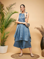 InWeave Women's Blue Lurex Short Pallazo Kurta Set | Grocsy