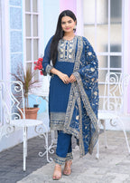 Teeya Creation Blue Color Faux Georgette Silk Heavy Embroidery Work Fully Stitched Salwar Suit | Grocsy