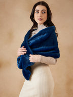 InWeave Women's Royal Blue Long Faux Fur Cape | Grocsy