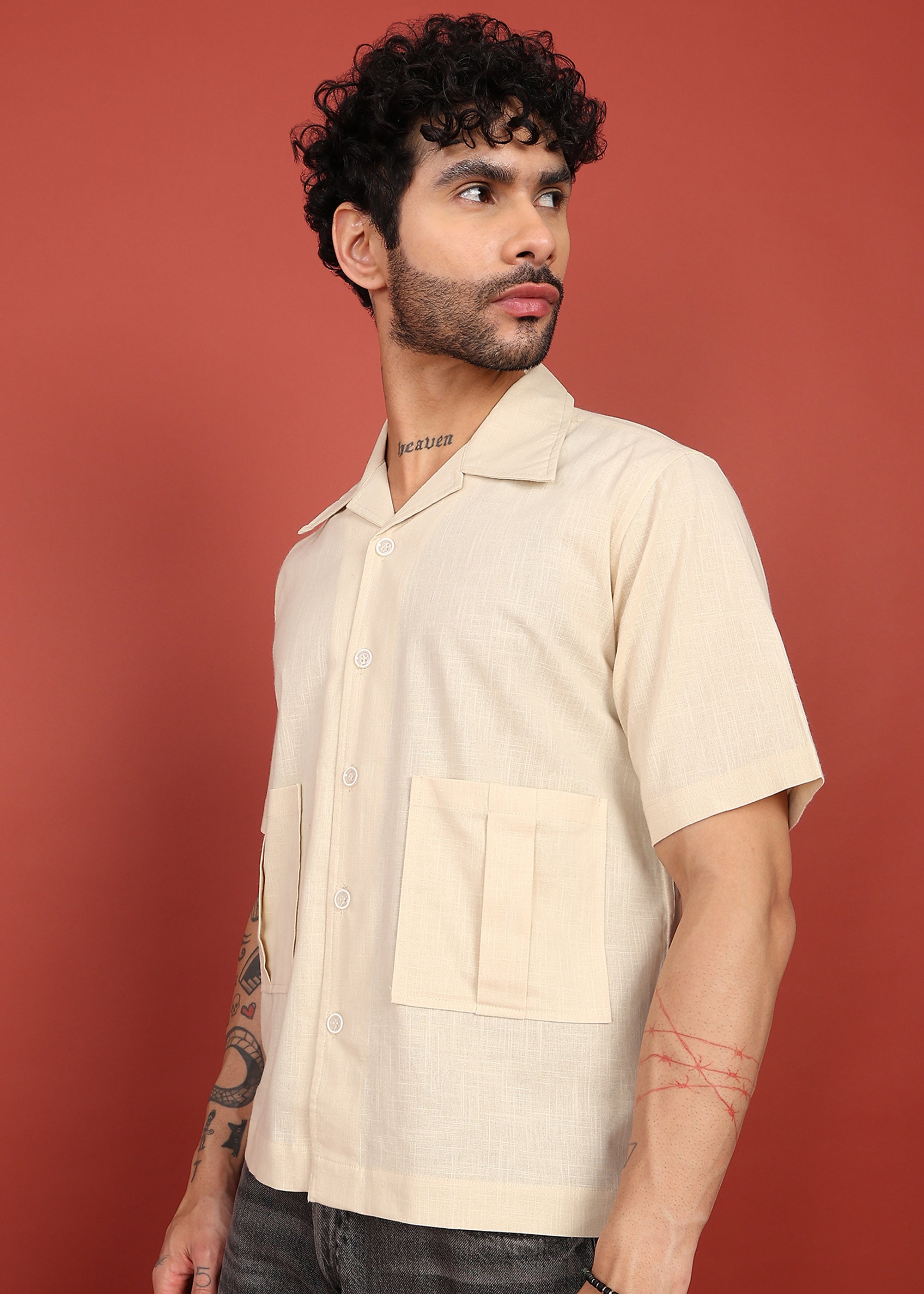 Fabmade Regular Fit Plain Shirt Otago - Beige | Grocsy
