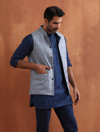trueBrowns Men's Blue Chanderi Reversible Nehru Jacket | Grocsy
