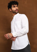 Fabmade Pure Ivory Linen Short Kurta | Grocsy