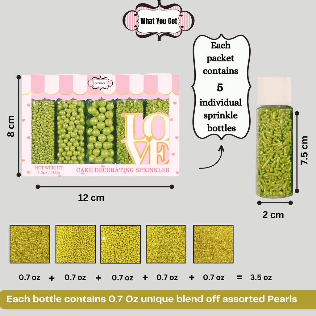 Confect Sprinkles for Cakes & Cupcakes Decoration | USP-13(Lime Green) | Grocsy