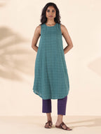 trueBrowns Turquoise Cotton Dobby Sleeveless Kurta Pant Set | Grocsy