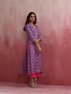trueBrowns Purple Muslin Silk Printed Kurta Set | Grocsy