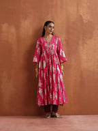 trueBrowns Pink Metallic Flared Anarkali Kurta Set | Grocsy