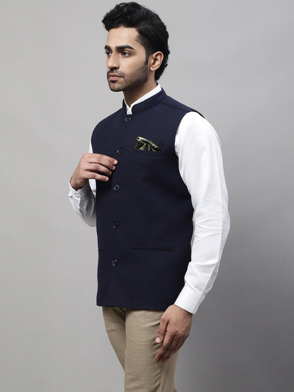 Even Apparels Men's Blue Pure Wool Nehru Jacket | Grocsy