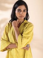 trueBrowns Lime Cotton Dobby V-Neck Co-ord Set | Grocsy