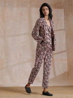 trueBrowns Black Floral Overall Bagru Print Cotton Pant Suit Set | Grocsy