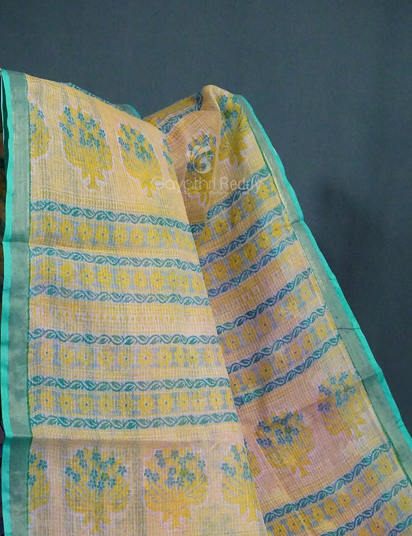 Magenta Pink And Mint Green Block Print Pure Kota Cotton Saree By Gayathri Reddy Designer Studio | Grocsy