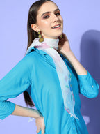 InWeave Women's Aqua Blue Coord Set With White Butterfly Scarf | Grocsy