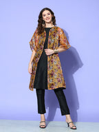 InWeave Women's Camel Brown White Rose Chintz Organza Cape | Grocsy