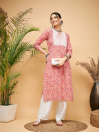 InWeave Women's Dusty Pink Paisley Patch Straight Kurta | Grocsy