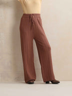 trueBrowns Peach Woollen Flared Pants | Grocsy