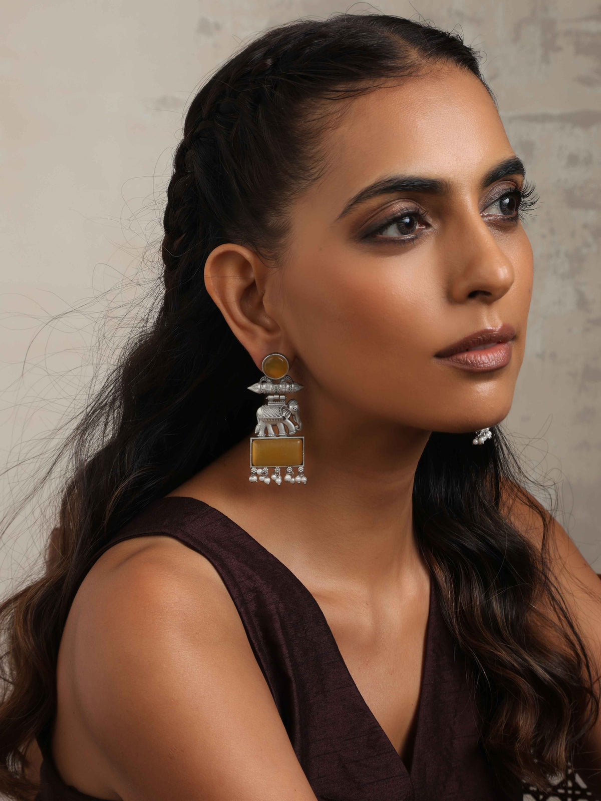 trueBrowns Silver Tone Yellow Stone Earrings | Grocsy