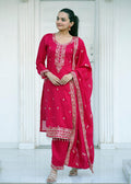 Yash Enterprise Pink Vichitra Silk Party Wear Embroidery Suit Set | Grocsy