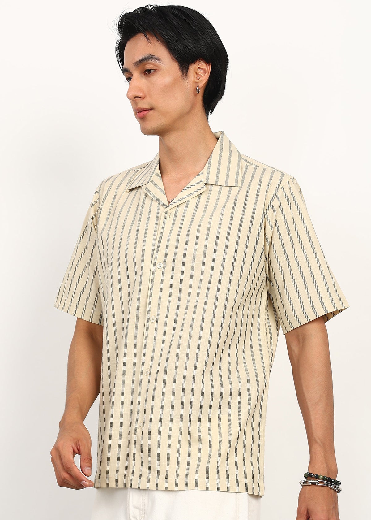 Fabmade Ivory Stripe Calm Shirt | Grocsy