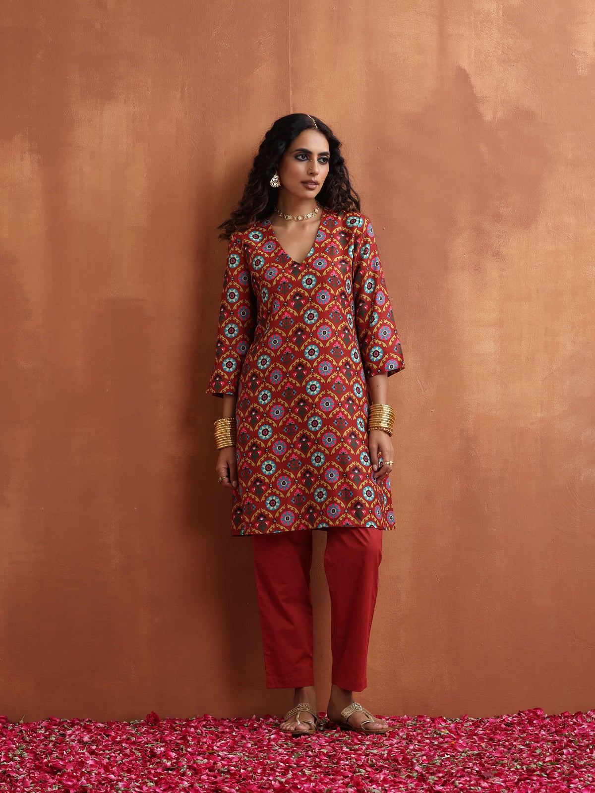 trueBrowns Rust Print Kurta Co-ord Set | Grocsy