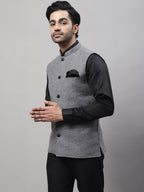 Even Apparels Men's Grey Pure Wool Nehru Jacket | Grocsy
