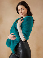 InWeave Women's Cyan Blue Long Faux Fur Cape | Grocsy