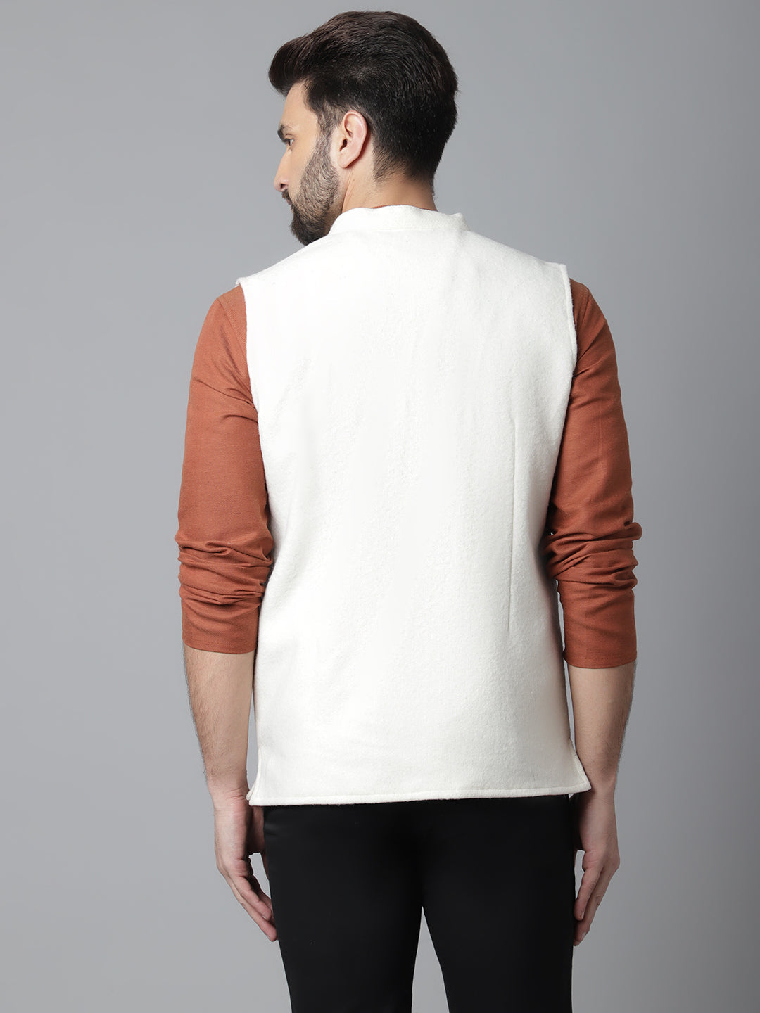 Even Apparels Men's White Pure Wool Nehru Jacket | Grocsy