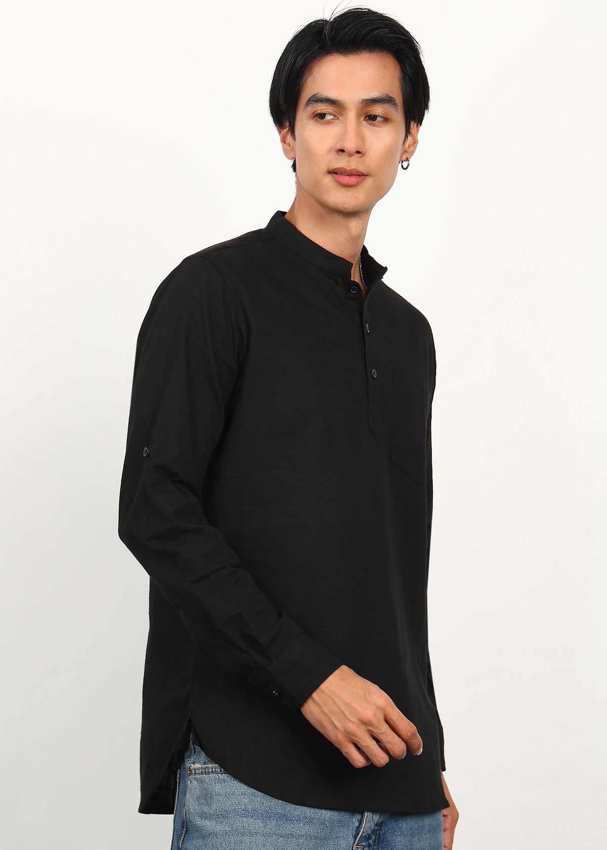 Fabmade Noir Linen Short Kurta | Grocsy