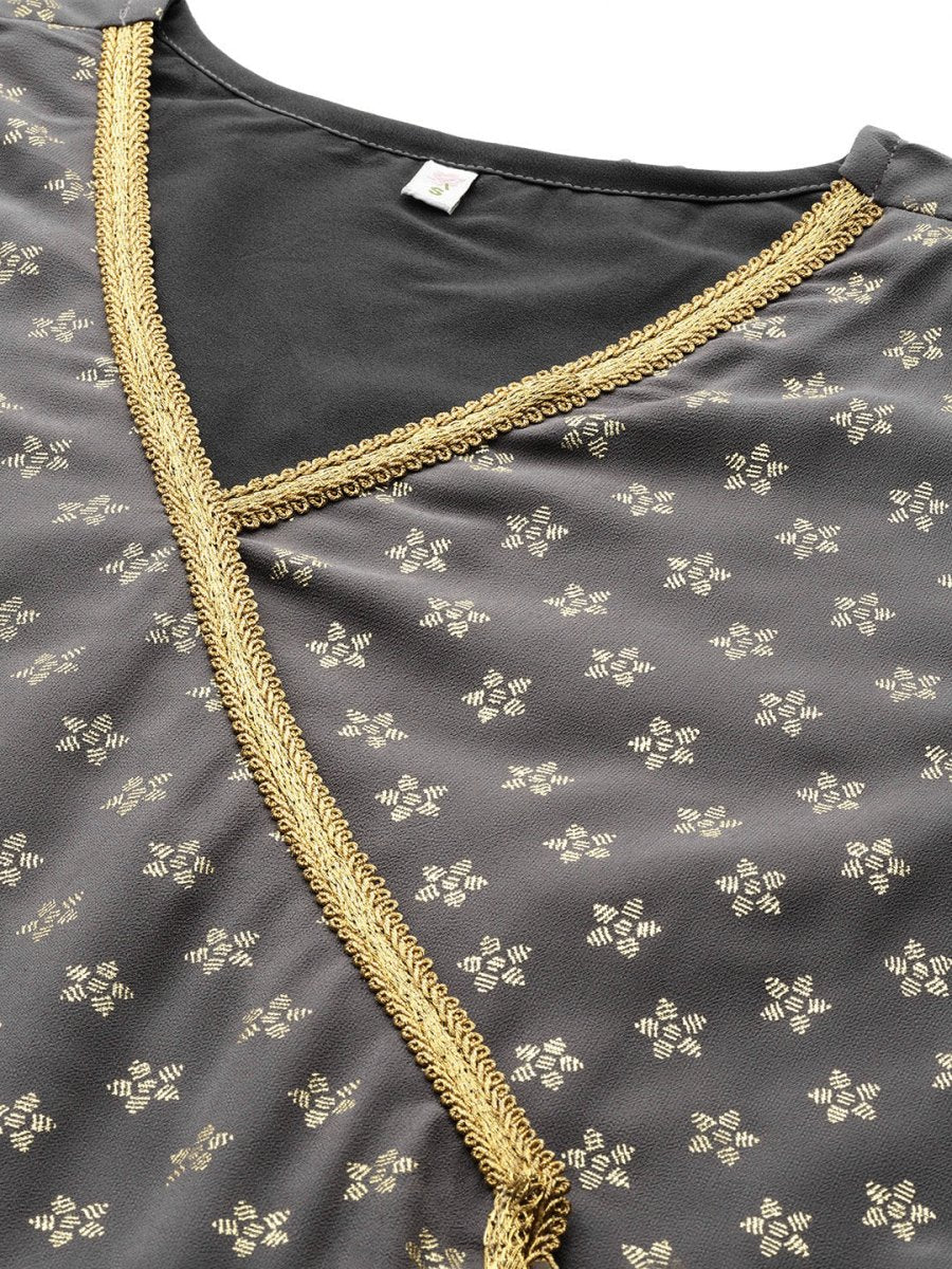 Ahalyaa Women Grey Floral Empire Kurta with Palazzos | Grocsy