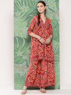 InWeave Women's Peach Camelia Printed Ethnic Kurta Set | Grocsy
