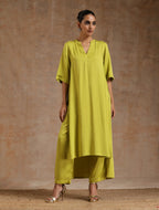 trueBrowns Lime Modal Satin High-Low Relax Kurta Set | Grocsy