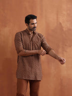 trueBrowns Men's Brown Cotton Dobby Short Kurta | Grocsy