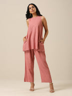 trueBrowns Light Mauve Slub Textured Sleeveless Short Co-Ord Set | Grocsy