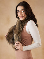 InWeave Women's Beige Print Faux Fur Neck Warmer | Grocsy