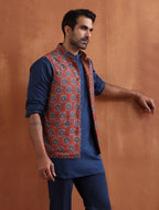 trueBrowns Men's Rust Printed Reversible Nehru Jacket | Grocsy