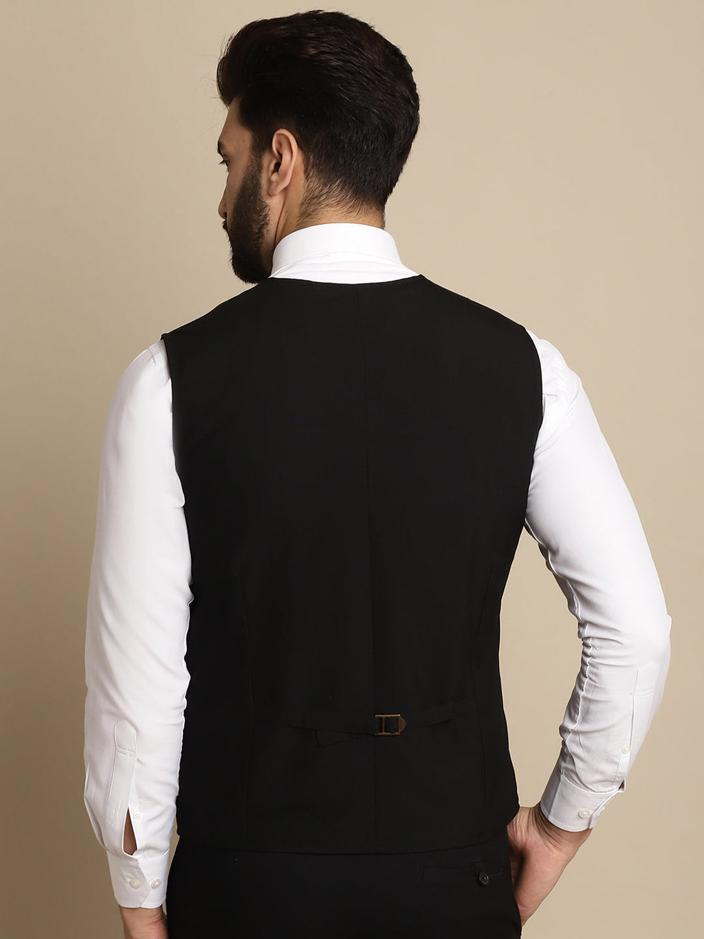 Even Apparels Men's Black Waistcoat With Patch Pocket | Grocsy