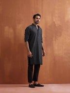 trueBrowns Men's Black Cotton Dobby Kurta | Grocsy