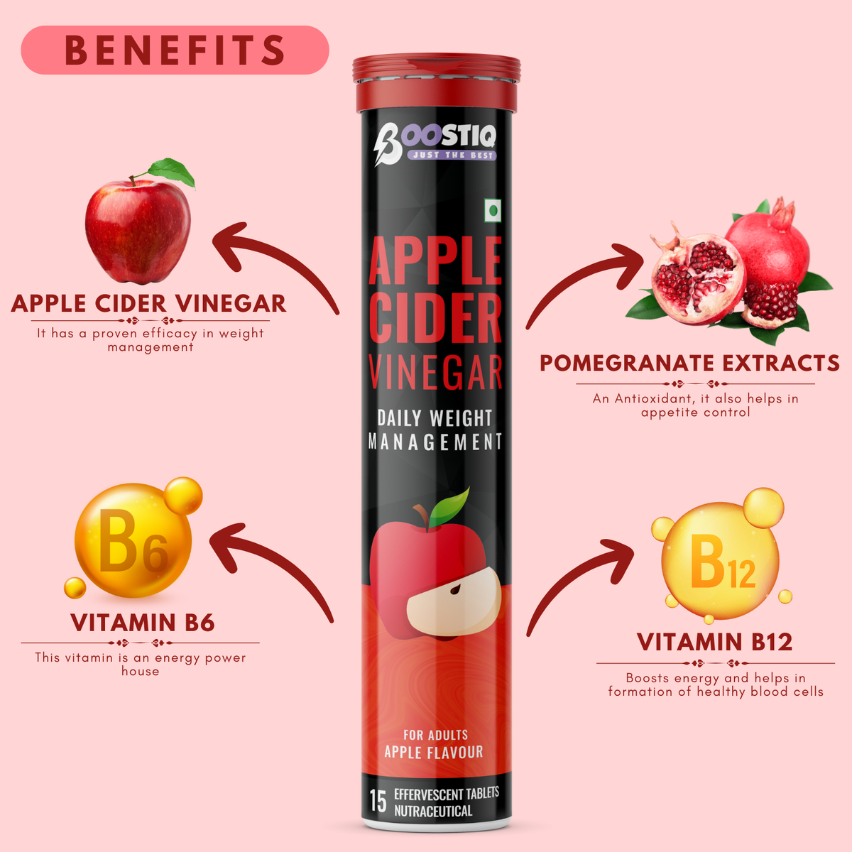 BOOSTIQ Apple Cider Vinegar Effervescent Tablets - Apple Flavour | Grocsy