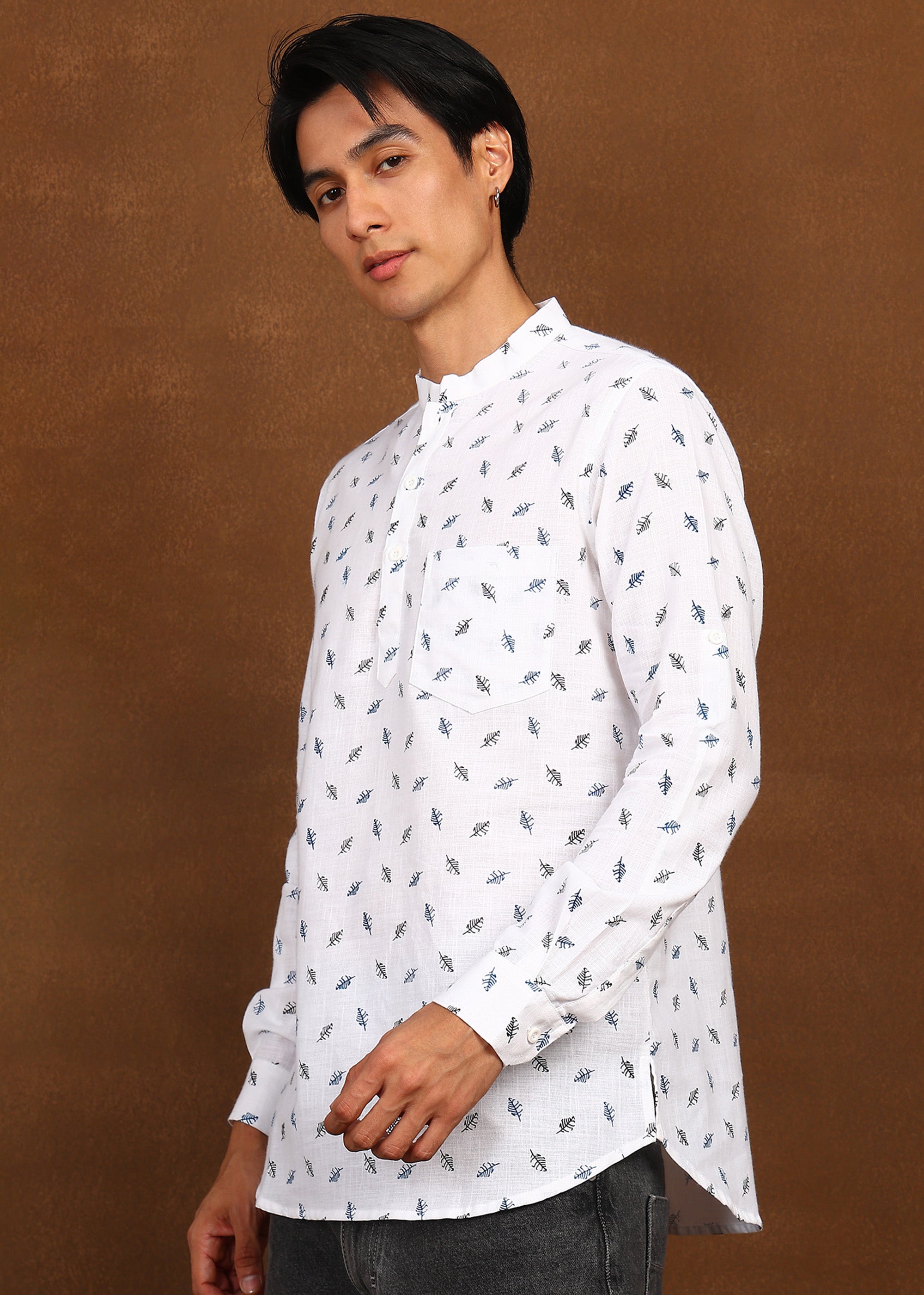 Fabmade Ivory Leaf Linen Kurta | Grocsy