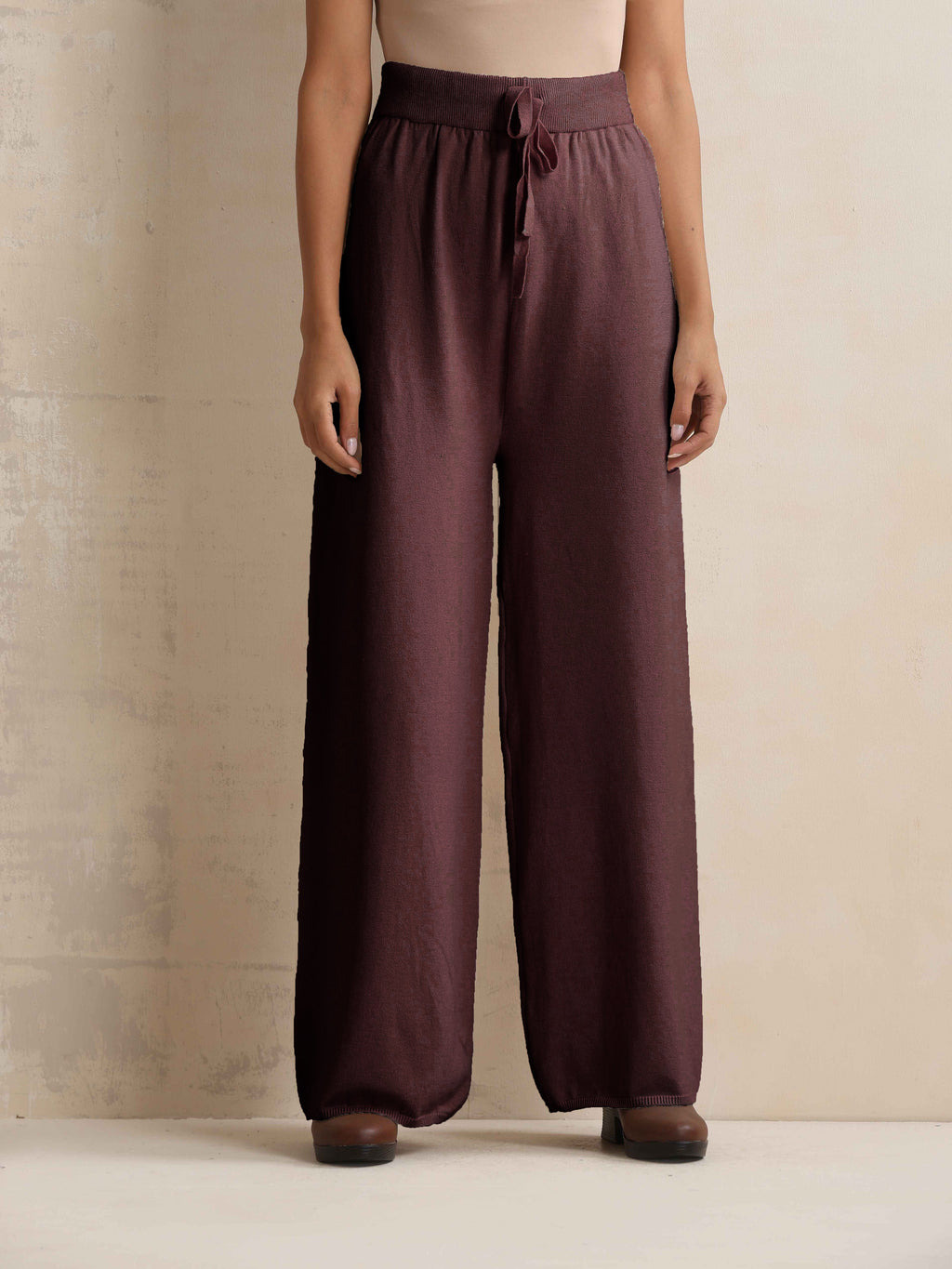 trueBrowns Brown Woollen Flared Pants | Grocsy
