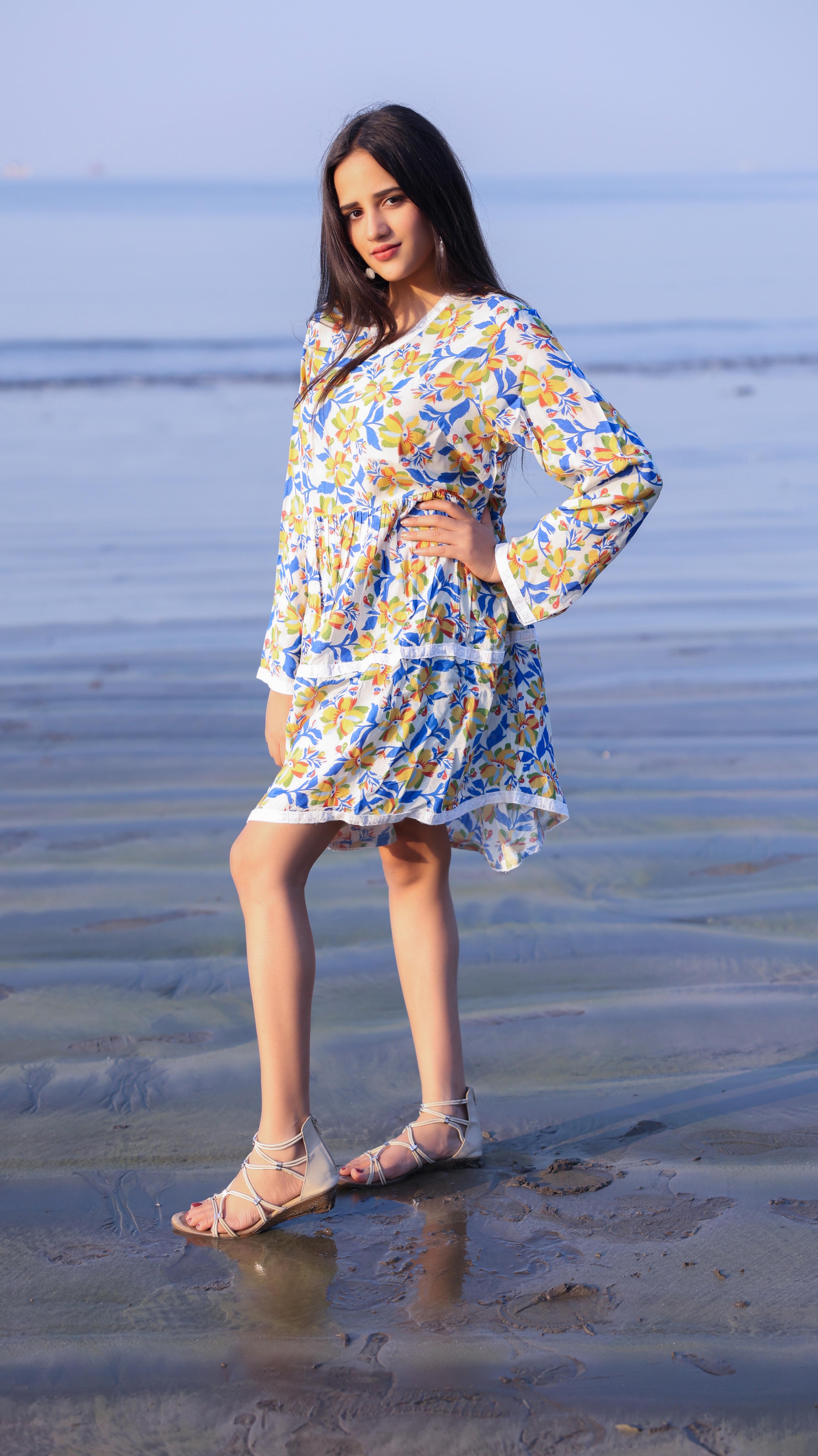 Noroke Cupro Modal Midi Floral Dress - Yellow | Grocsy