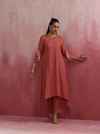 trueBrowns Peach Cotton Dobby Kurta Set | Grocsy