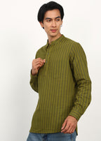 Fabmade Olive Stripe Linen Kurta | Grocsy