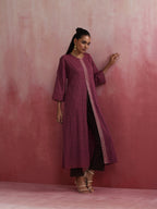 trueBrowns Mauve Cotton Dobby Front Slit Kurta Set | Grocsy