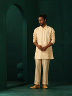 trueBrowns Men's Ivory Geometric Floral Viscose Silk Co-ord Set | Grocsy